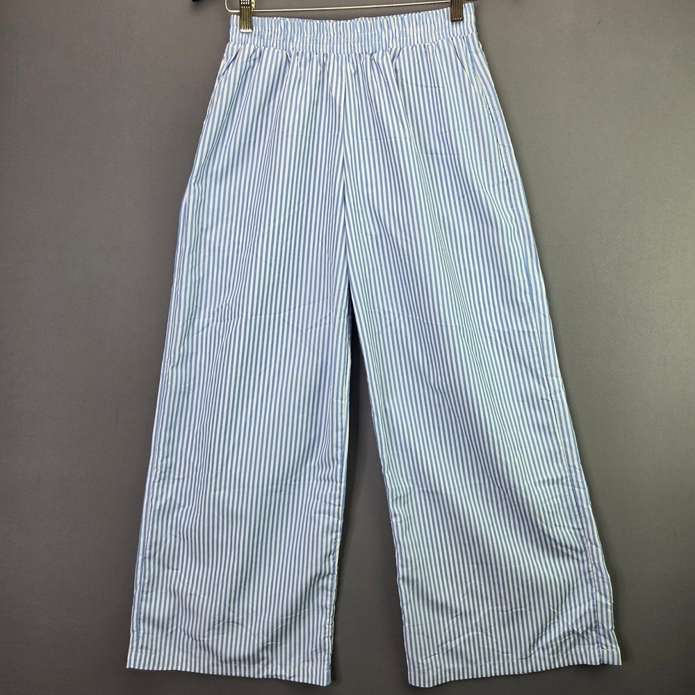 SHEIN Wide Leg Pants Striped Elastic Waist Size S Blue White Casual Summer 3881